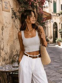 WOMEN'S SLEEVELESS SQUARE NECK RIBBED CROP TOP