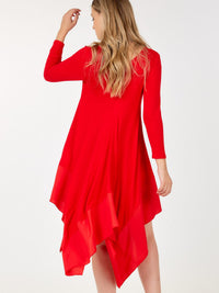 WOMEN'S LONG SLEEVE V-NECK TUNIC HIGH LOW MIDI DRESS