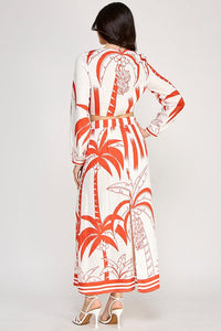 WOMEN'S LONG SLEEVE CROP TOP & ELASTIC WAIST MAXI SKIRTS PRINT 2PC. SET