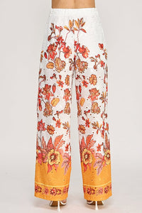 WOMEN'S ELASTIC WAIST EYELET FLORAL WIDE LEG PANTS