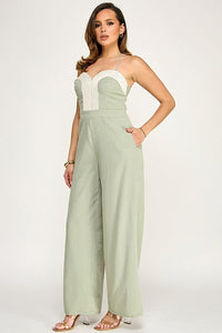 WOMEN'S SLEEVELESS HALTER NECK POCKETS SMOCK WIDE LEG JUMPSUIT