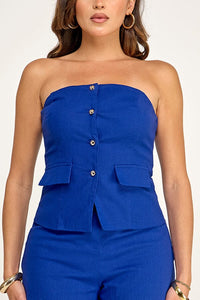 WOMEN'S SLEEVELESS BUTTON UP TOP & ZIP UP MINI SHORTS 2PC. SET