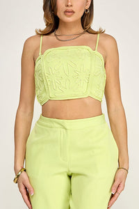 WOMEN'S SLEEVELESS SMOCK CROP TOP & BUTTON CLOSURE POCKETS WIDE LEG PANTS 2PC. SET