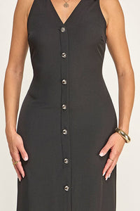 WOMEN'S SLEEVELESS V-NECK BUTTON UP MAXI DRESS
