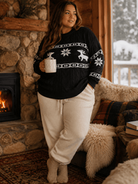 PLUS SIZE LONG SLEEVE KNIT HOLIDAY COLORBLOCK PULLOVER SWEATER