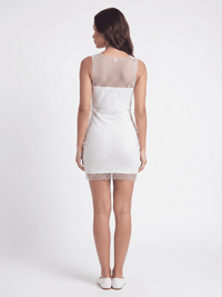 WOMEN'S SLEEVELESS RHINESTONES FISHNET COVER UP MINI DRESS