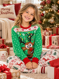 KIDS LONG SLEEVE CHRISTMAS GRAPHIC PULLOVER SWEATER