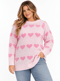 PLUS SIZE LONG SLEEVE HEARTS GRAPHIC PULLOVER SWEATER