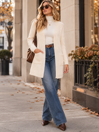 WOMEN'S LONG SLEEVE OPEN FRONT POCKETS KNIT CARDIGAN