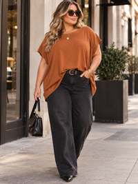 ENTRO PLUS SIZE SHORT SLEEVE LOOSE FIT BLOUSE