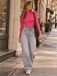WOMEN'S LONG SLEEVE MOCK NECK RIBBED TOP