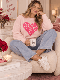 *****PLUS SIZE LONG SLEEVE HEARTS PRINT PULLOVER COLORBLOCK SWEATER