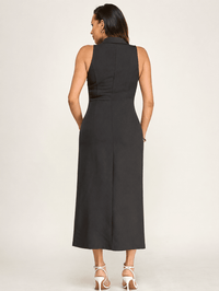 WOMEN'S SLEEVELESS V-NECK BUTTON UP MAXI DRESS