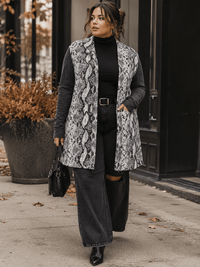PLUS SIZE LONG SLEEVE OPEN FRONT POCKETS ANIMAL PRINT STRIPES CARDIGAN