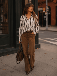 ENTRO WOMEN'S LONG SLEEVE BUTTON UP MULTI PRINT BLOUSE