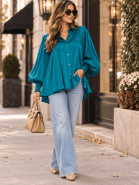 ENTRO WOMEN'S LONG SLEEVE BUTTON UP LOOSE FIT TUNIC BLOUSE