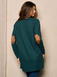 WOMEN'S LONG SLEEVE OPEN FRONT ELBOW PATCH CARDIGAN