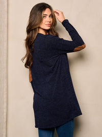 WOMEN'S LONG SLEEVE OPEN FRONT ELBOW PATCH CARDIGAN