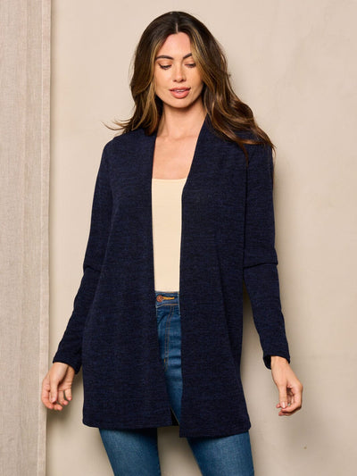 WOMEN'S LONG SLEEVE OPEN FRONT ELBOW PATCH CARDIGAN