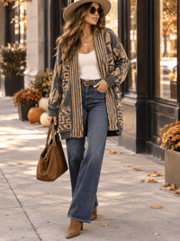 WOMEN'S LONG SLEEVE OPEN FRONT MULTI PRINT CARDIGAN