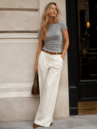 WOMEN'S SHORT SLEEVE SIDE RUCHED BASIC TOP