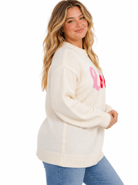 PLUS SIZE LONG SLEEVE LOVE PRINT PULLOVER COLORBLOCK SWEATER