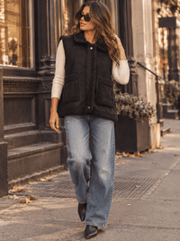 WOMEN'S SLEEVELESS ZIP UP FRONT POCKETS SHERPA CONTRAST VEST