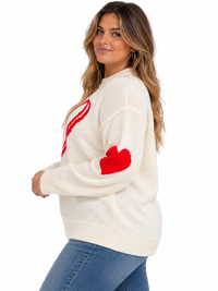 PLUS SIZE LONG SLEEVE HEARTS GRAPHIC PULLOVER SWEATER