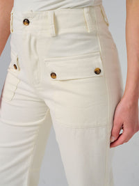 WOMEN'S BUTTON CLOSURE POCKETS WIDE LEG DENIM PANTS