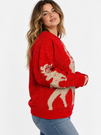 PLUS SIZE LONG SLEEVE HOLIDAY PRINT SHIMMER PULLOVER SWEATER