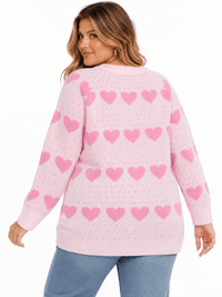 PLUS SIZE LONG SLEEVE HEARTS GRAPHIC PULLOVER SWEATER