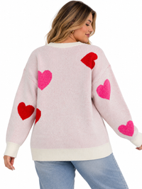 PLUS SIZE LONG SLEEVE HEARTS GRAPHIC PULLOVER SWEATER