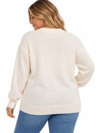PLUS SIZE LONG SLEEVE LOVE PRINT PULLOVER COLORBLOCK SWEATER
