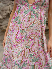 WOMEN'S SLEEVELESS V-NECK PAISLEY PRINT MIDI DRESS