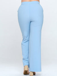 PLUS SIZE BUTTON CLOSURE POCKETS WIDE LEG PANTS