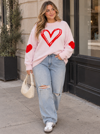 PLUS SIZE LONG SLEEVE HEARTS GRAPHIC PULLOVER SWEATER