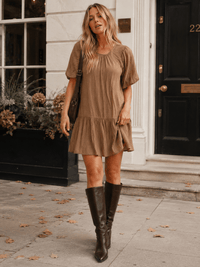 ENTRO WOMEN'S SHORT PUFF SLEEVE TUNIC MINI DRESS