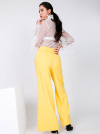 WOMEN'S ZIP UP FRONT POCKETS WIDE LEG SLIT DETAILED PANTS