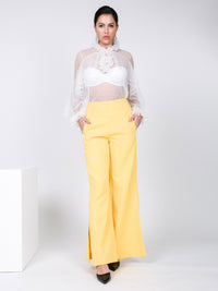 WOMEN'S ZIP UP FRONT POCKETS WIDE LEG SLIT DETAILED PANTS