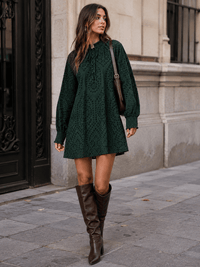 WOMEN'S LONG SLEEVE BUTTON UP FRONT POCKETS EYELET MINI DRESS