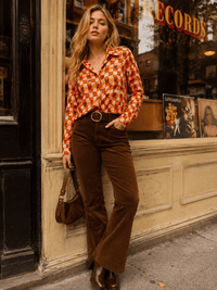 WOMEN'S LONG SLEEVE BUTTON UP MULTI PRINT BLOUSE