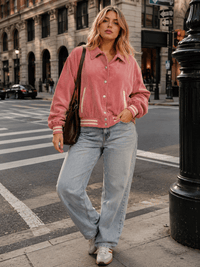 WOMEN'S LONG SLEEVE BUTTON CLOSURE FRONT POCKETS CORDUROY JACKET