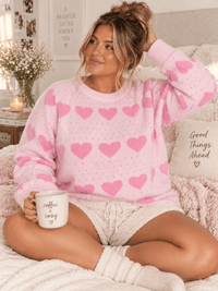 PLUS SIZE LONG SLEEVE HEARTS GRAPHIC PULLOVER SWEATER