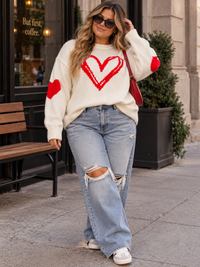 PLUS SIZE LONG SLEEVE HEARTS GRAPHIC PULLOVER SWEATER
