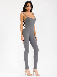 WOMEN'S SLEEVELESS OPEN BACK SKINNY LEG RIBBED JUMPSUIT