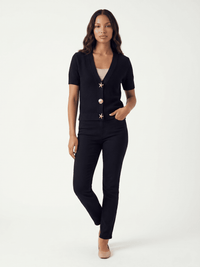 WOMEN'S SHORT SLEEVE BUTTON UP KNIT TOP