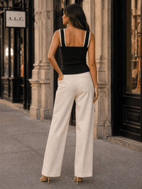 WOMEN'S SLEEVELESS PEARL DETAILED TRIM RIBBED TANK TOP