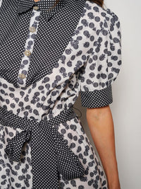 WOMEN'S SHORT PUFF SLEEVE BUTTON UP PRINTED MINI DRESS
