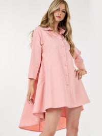 WOMEN'S LONG SLEEVE HIGH-LOW POCKETS EMBROIDERY DETAILED MINI DRESS