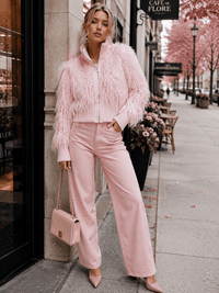WOMEN'S LONG SLEEVE ZIP UP FUZZY JACKET